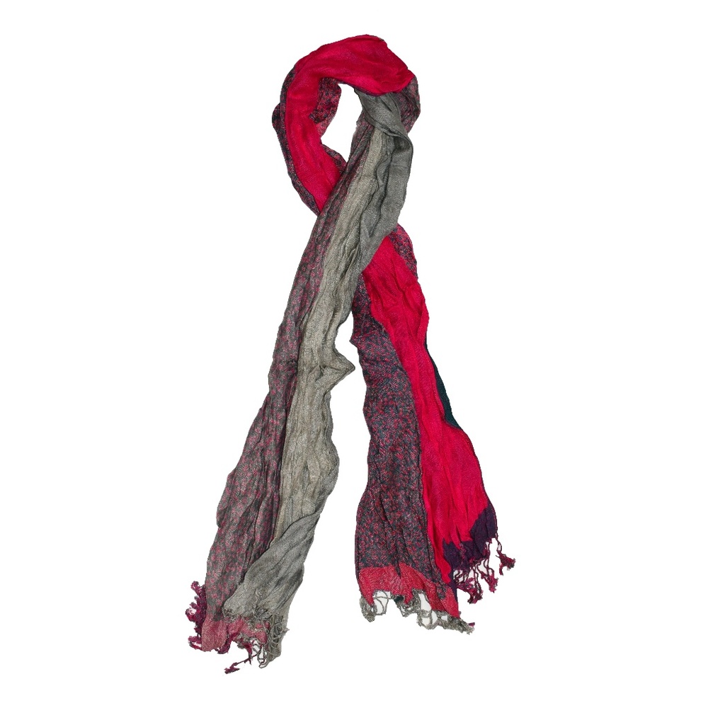 Red and Gray Leopard Print Tasseled Scarf